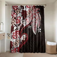 Monstera Plumeria Flowers Red Bathroom Set Polynesian Pattern