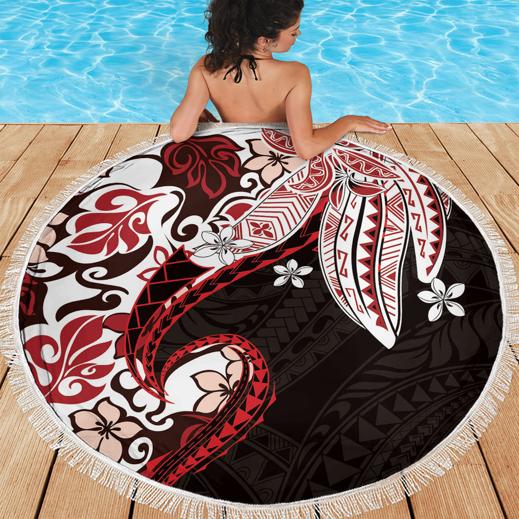 Monstera Plumeria Flowers Red Beach Blanket Polynesian Pattern