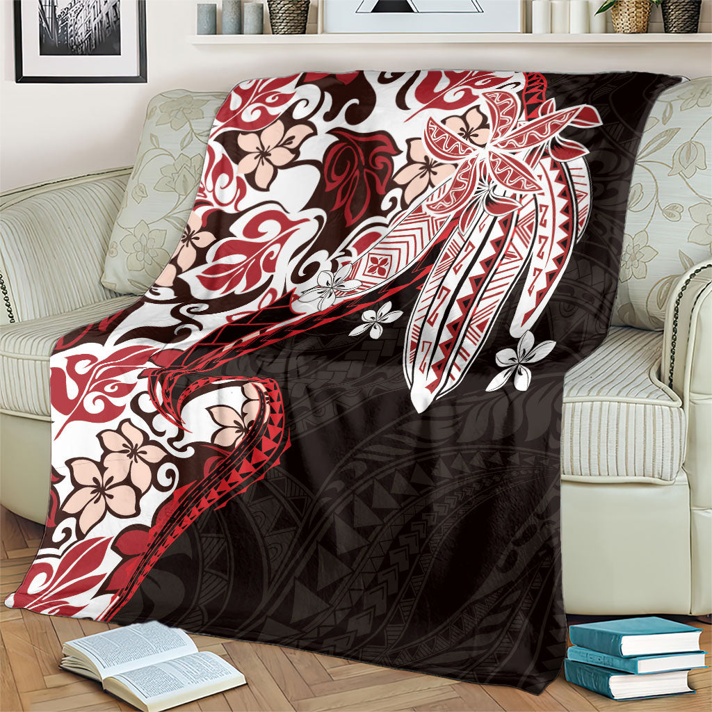 Monstera Plumeria Flowers Red Blanket Polynesian Pattern