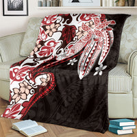 Monstera Plumeria Flowers Red Blanket Polynesian Pattern