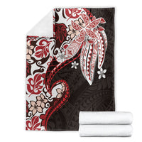 Monstera Plumeria Flowers Red Blanket Polynesian Pattern