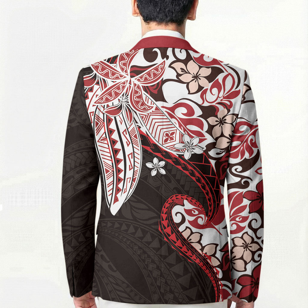 Monstera Plumeria Flowers Red Blazer Polynesian Pattern