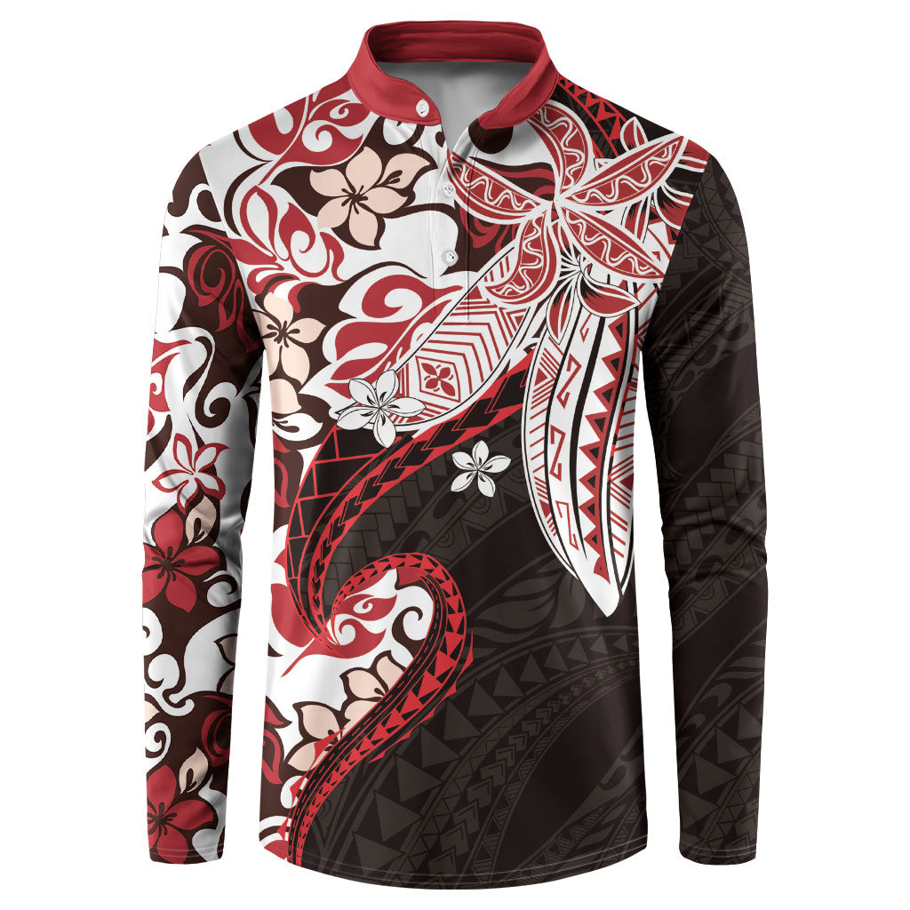 Monstera Plumeria Flowers Red Button Sweatshirt Polynesian Pattern