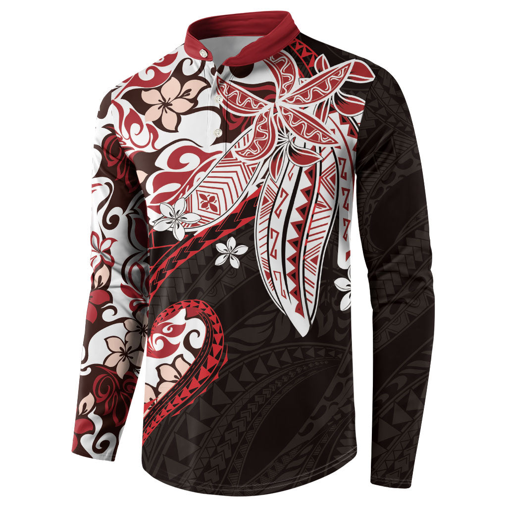 Monstera Plumeria Flowers Red Button Sweatshirt Polynesian Pattern