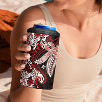 Monstera Plumeria Flowers Red 4 in 1 Can Cooler Tumbler Polynesian Pattern