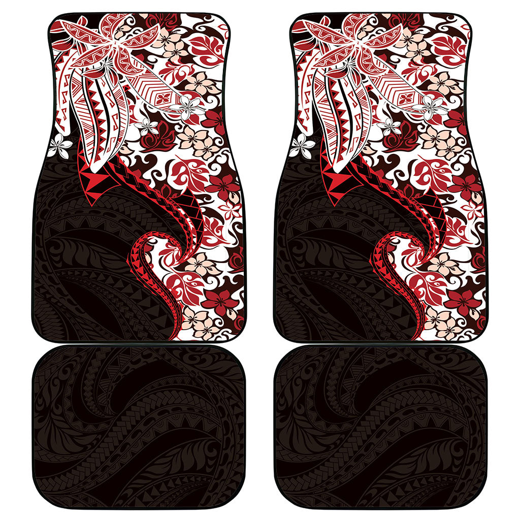 Monstera Plumeria Flowers Red Car Mats Polynesian Pattern