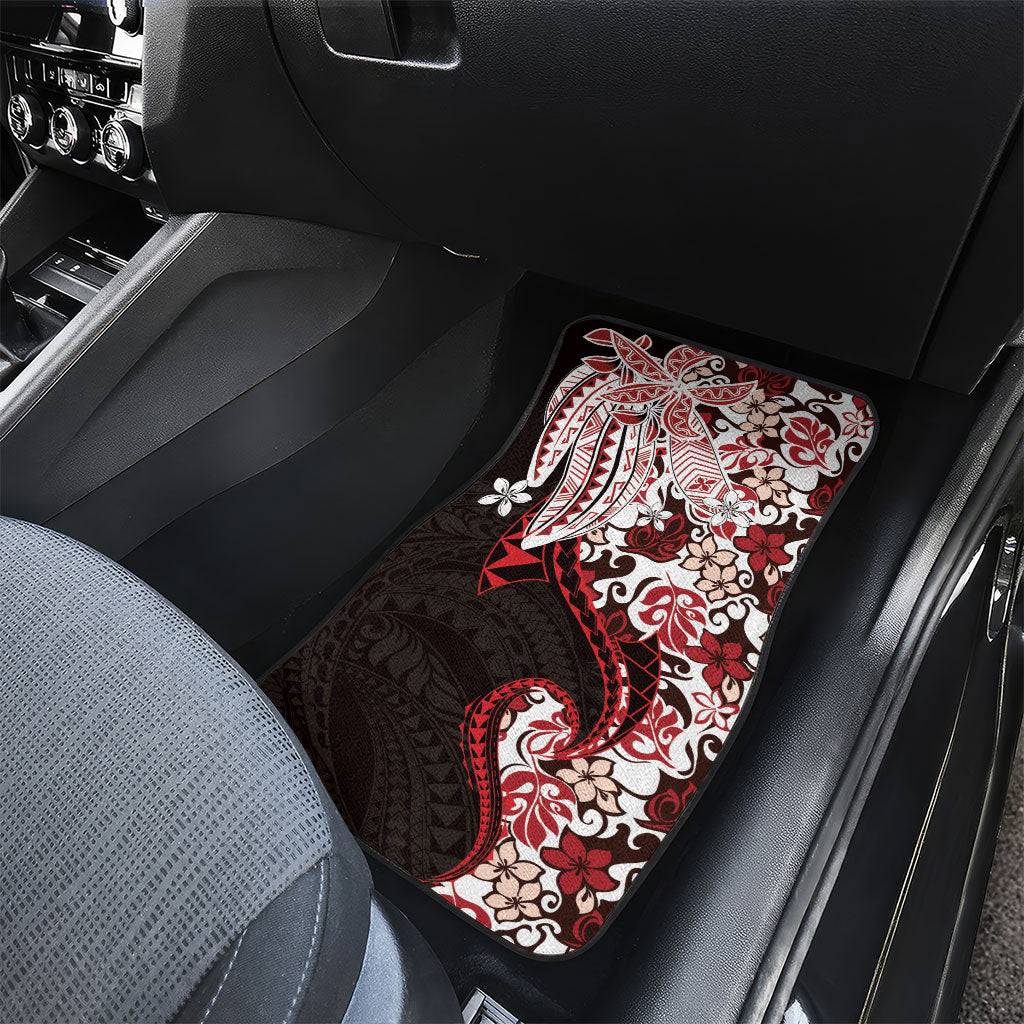 Monstera Plumeria Flowers Red Car Mats Polynesian Pattern