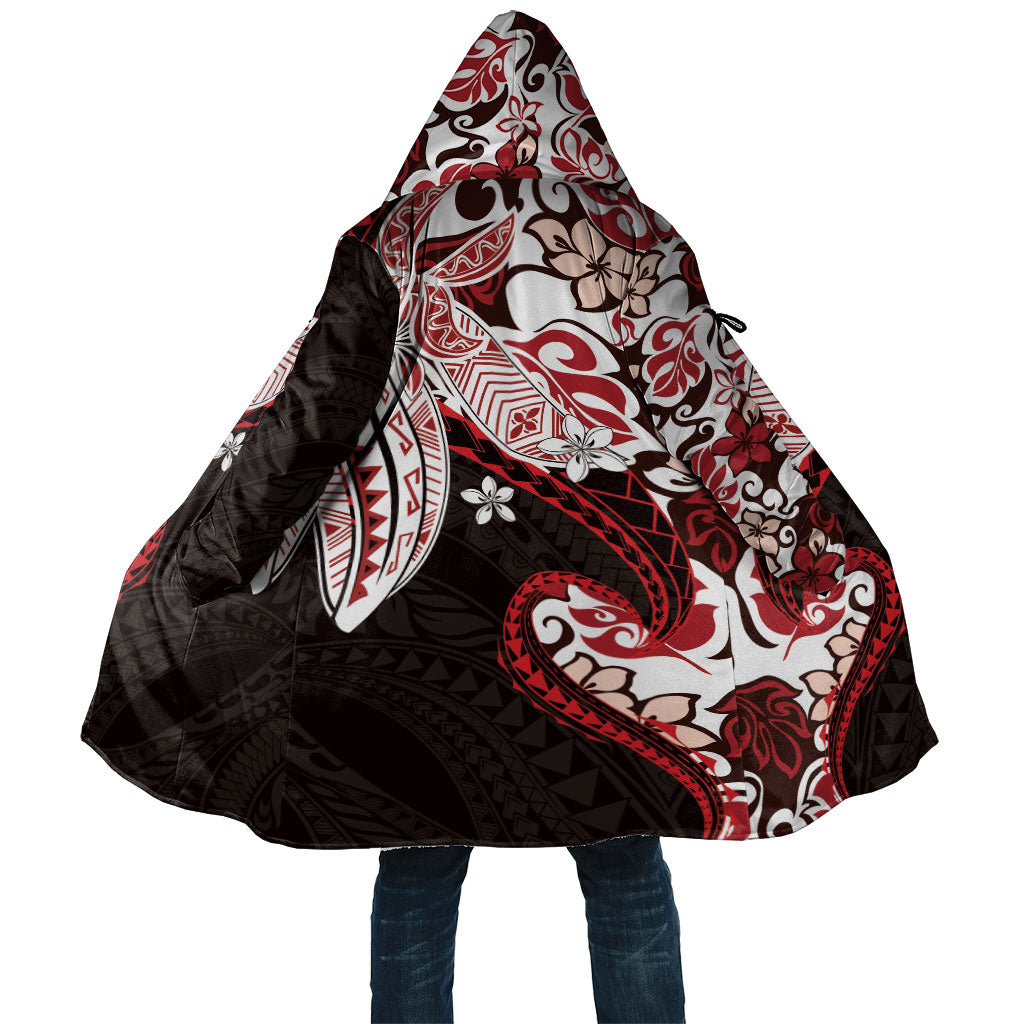 Monstera Plumeria Flowers Red Cloak Polynesian Pattern