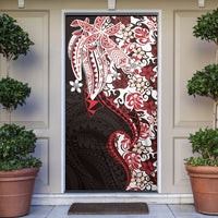 Monstera Plumeria Flowers Red Door Cover Polynesian Pattern