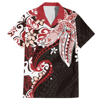 Monstera Plumeria Flowers Red Family Matching Off Shoulder Maxi Dress and Hawaiian Shirt Polynesian Pattern LT01 Dad's Shirt - Short Sleeve Red - Polynesian Pride
