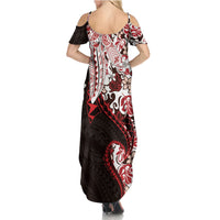 Monstera Plumeria Flowers Red Family Matching Summer Maxi Dress and Hawaiian Shirt Polynesian Pattern LT01 - Polynesian Pride