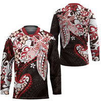 Monstera Plumeria Flowers Red Hockey Jersey Polynesian Pattern