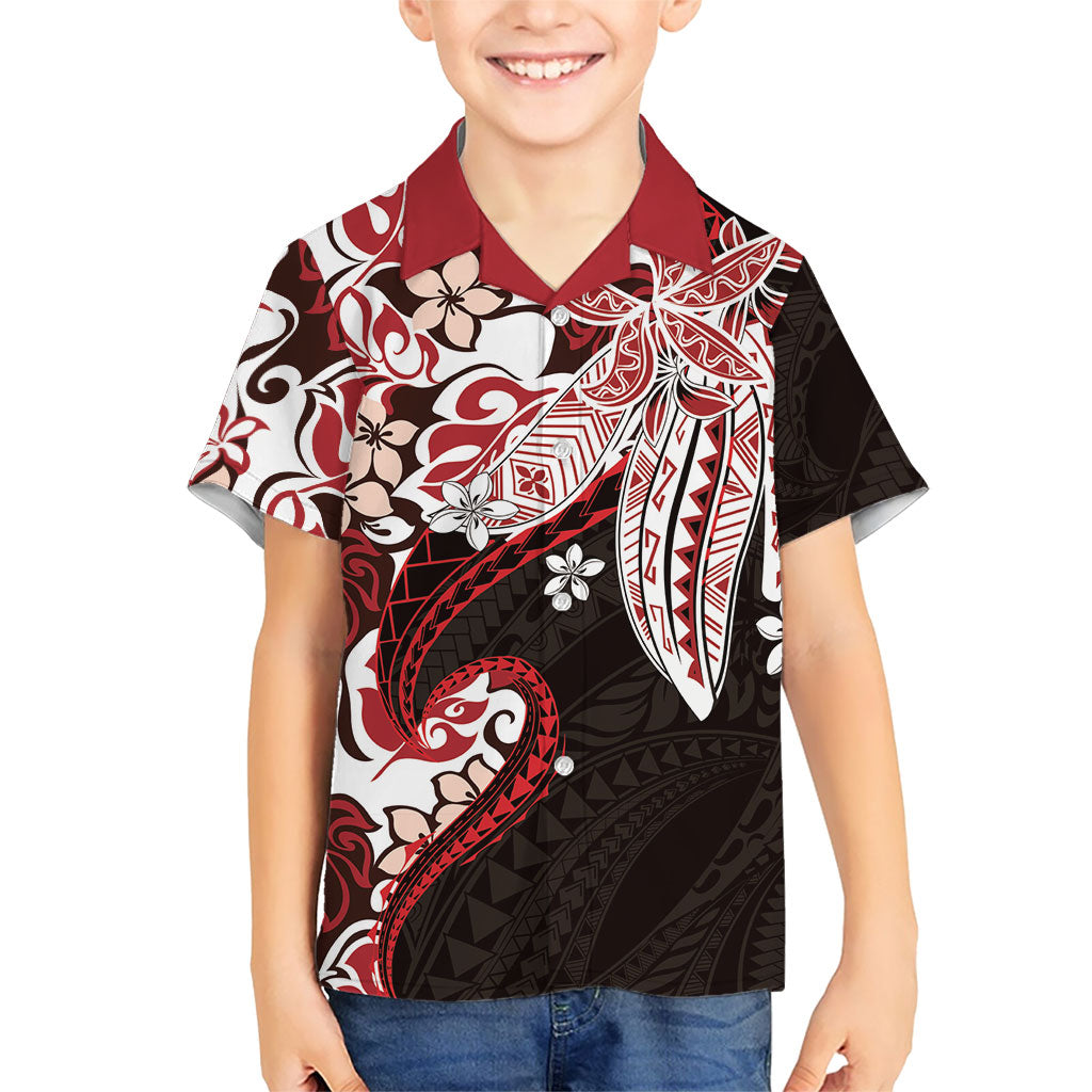 Monstera Plumeria Flowers Red Kid Hawaiian Shirt Polynesian Pattern LT01 Kid Red - Polynesian Pride