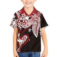 Monstera Plumeria Flowers Red Kid Hawaiian Shirt Polynesian Pattern LT01 Kid Red - Polynesian Pride