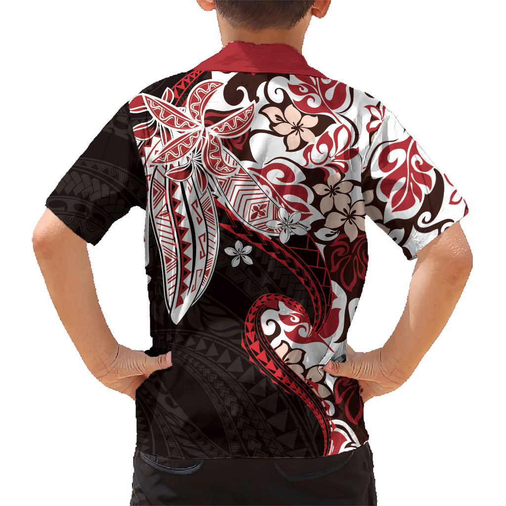 Monstera Plumeria Flowers Red Kid Hawaiian Shirt Polynesian Pattern LT01 - Polynesian Pride