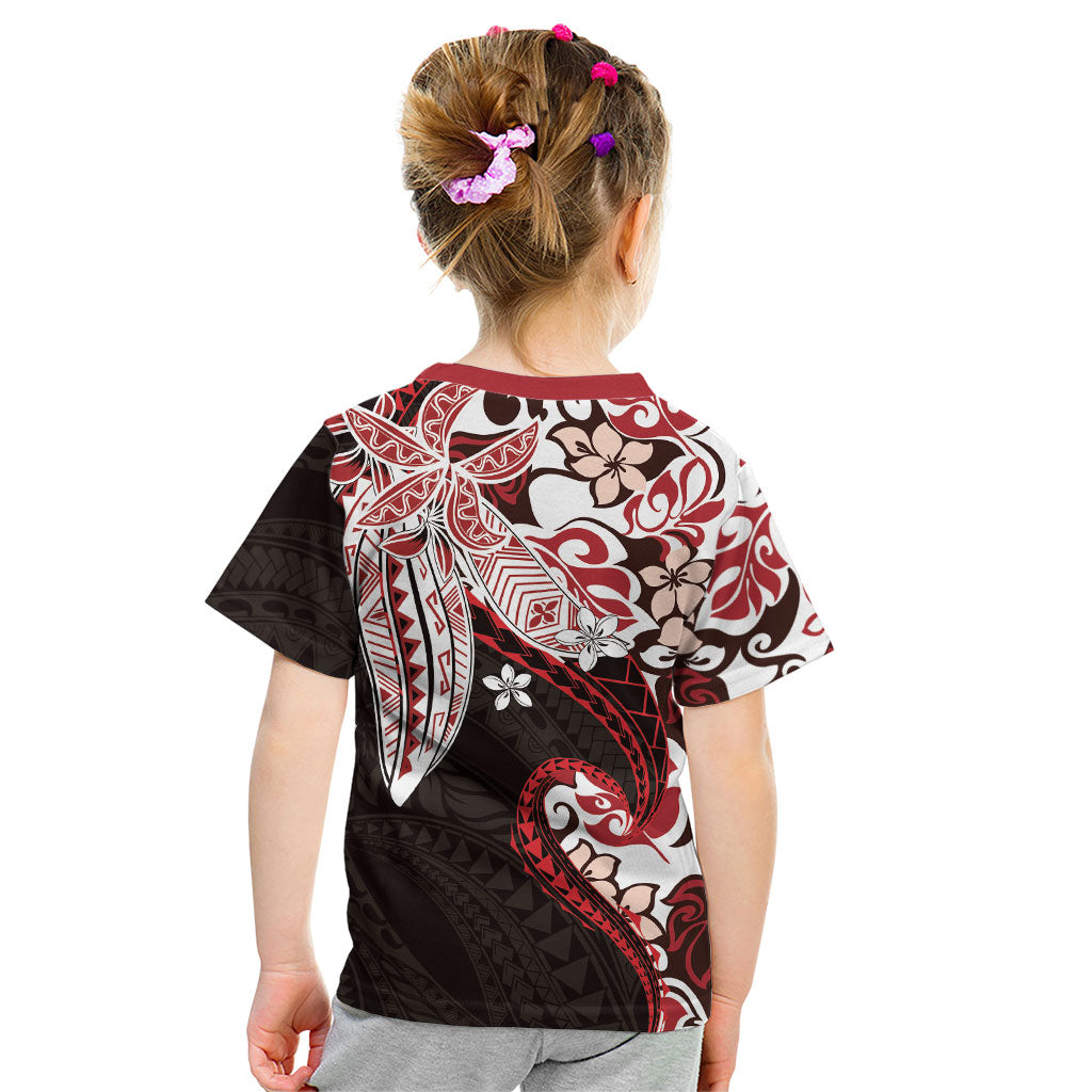 Monstera Plumeria Flowers Red Kid T Shirt Polynesian Pattern