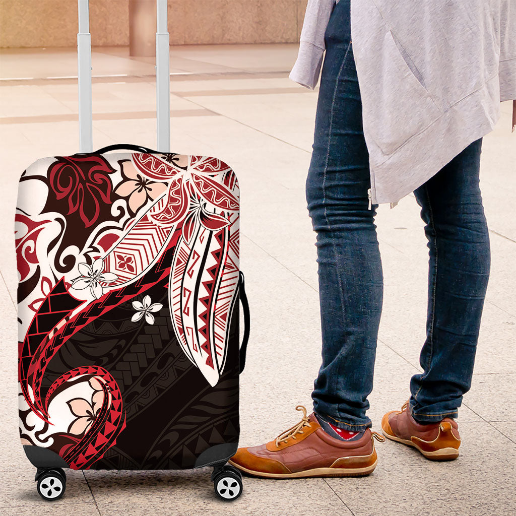 Monstera Plumeria Flowers Red Luggage Cover Polynesian Pattern