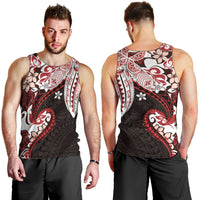Monstera Plumeria Flowers Red Men Tank Top Polynesian Pattern
