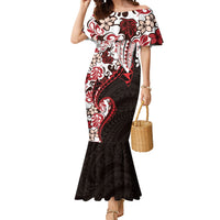 Monstera Plumeria Flowers Red Mermaid Dress Polynesian Pattern LT01 Women Red - Polynesian Pride