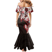 Monstera Plumeria Flowers Red Mermaid Dress Polynesian Pattern LT01 - Polynesian Pride