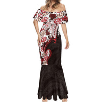 Monstera Plumeria Flowers Red Mermaid Dress Polynesian Pattern LT01 - Polynesian Pride