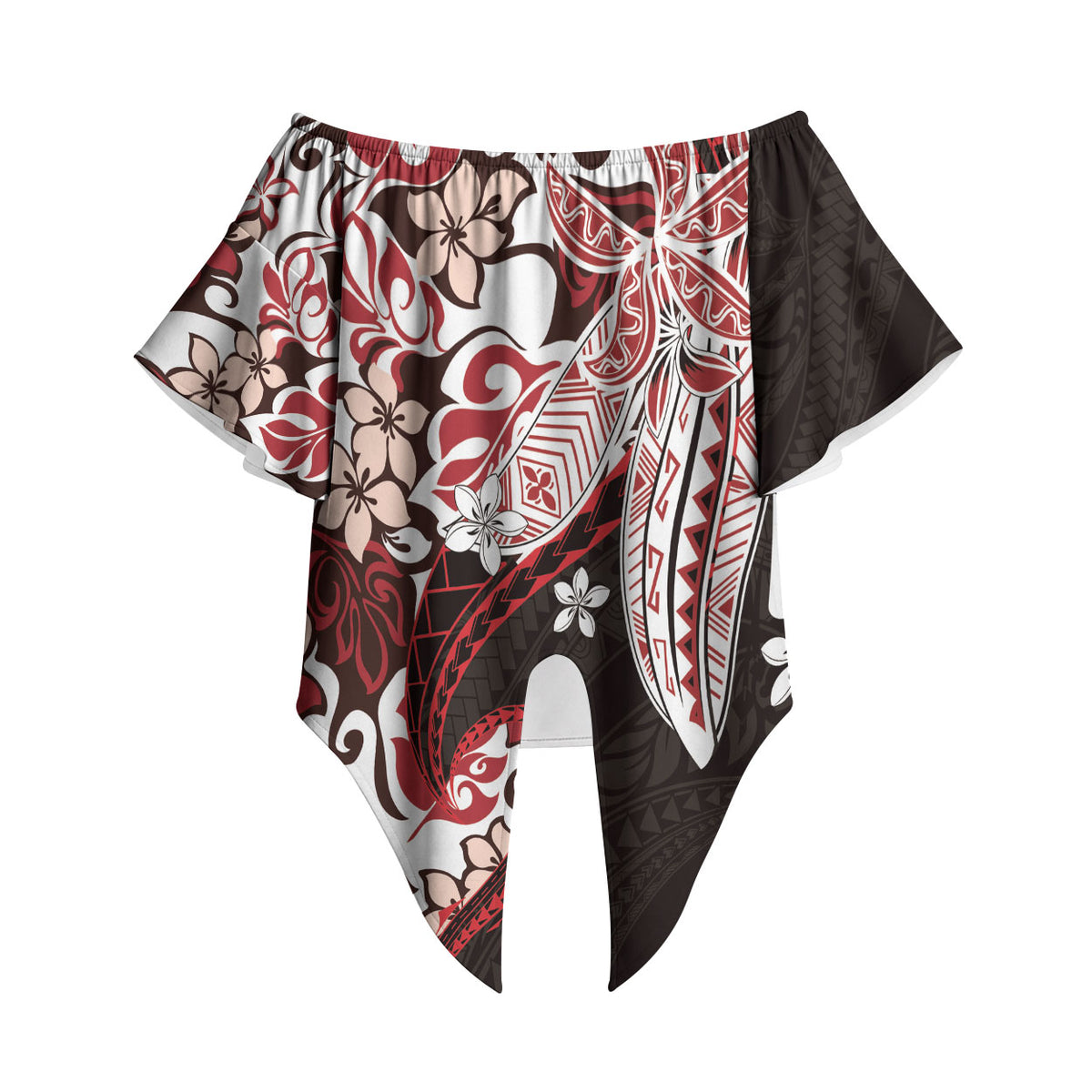 Monstera Plumeria Flowers Red Off Shoulder Wrap Waist Top Polynesian Pattern LT01 Red - Polynesian Pride