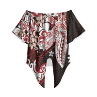 Monstera Plumeria Flowers Red Off Shoulder Wrap Waist Top Polynesian Pattern LT01 Red - Polynesian Pride