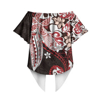 Monstera Plumeria Flowers Red Off Shoulder Wrap Waist Top Polynesian Pattern LT01 - Polynesian Pride