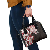 Monstera Plumeria Flowers Red Shoulder Handbag Polynesian Pattern