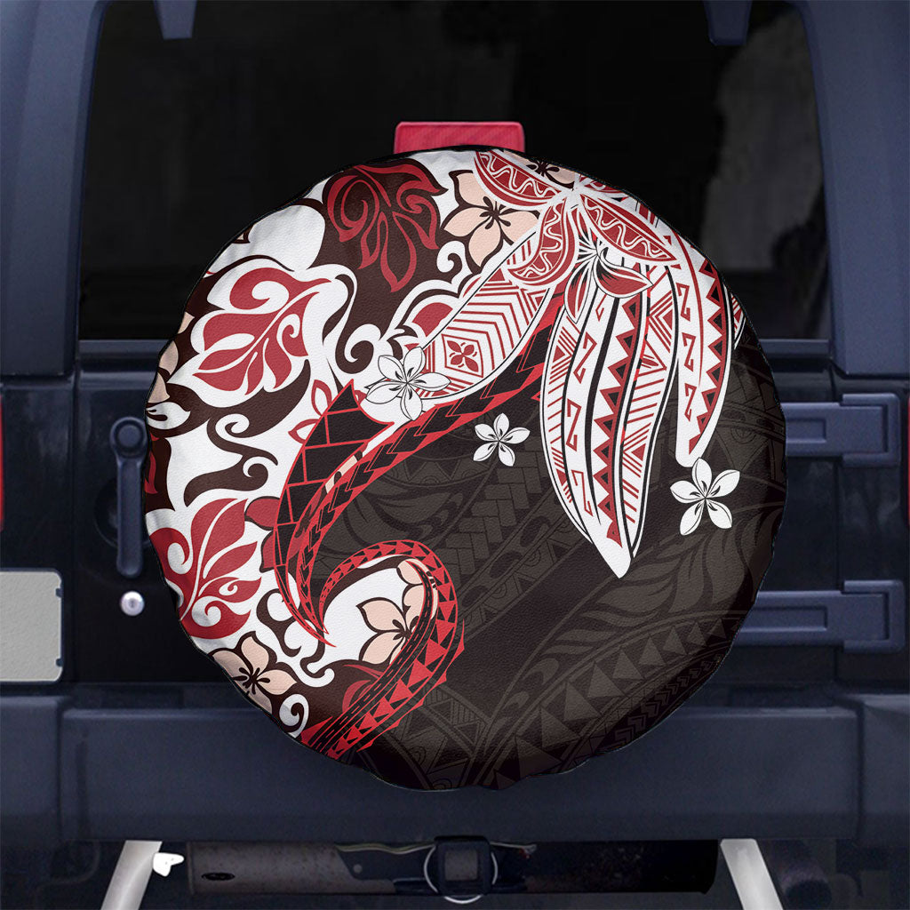 Monstera Plumeria Flowers Red Spare Tire Cover Polynesian Pattern LT01 No hole Red - Polynesian Pride