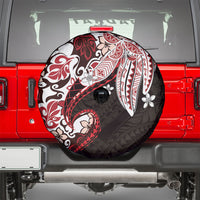 Monstera Plumeria Flowers Red Spare Tire Cover Polynesian Pattern