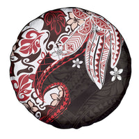 Monstera Plumeria Flowers Red Spare Tire Cover Polynesian Pattern