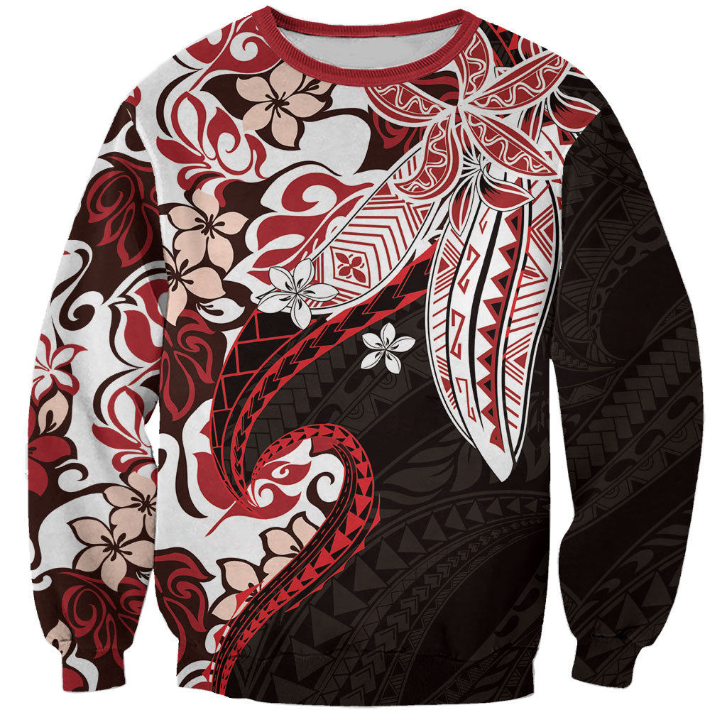 Monstera Plumeria Flowers Red Sweatshirt Polynesian Pattern