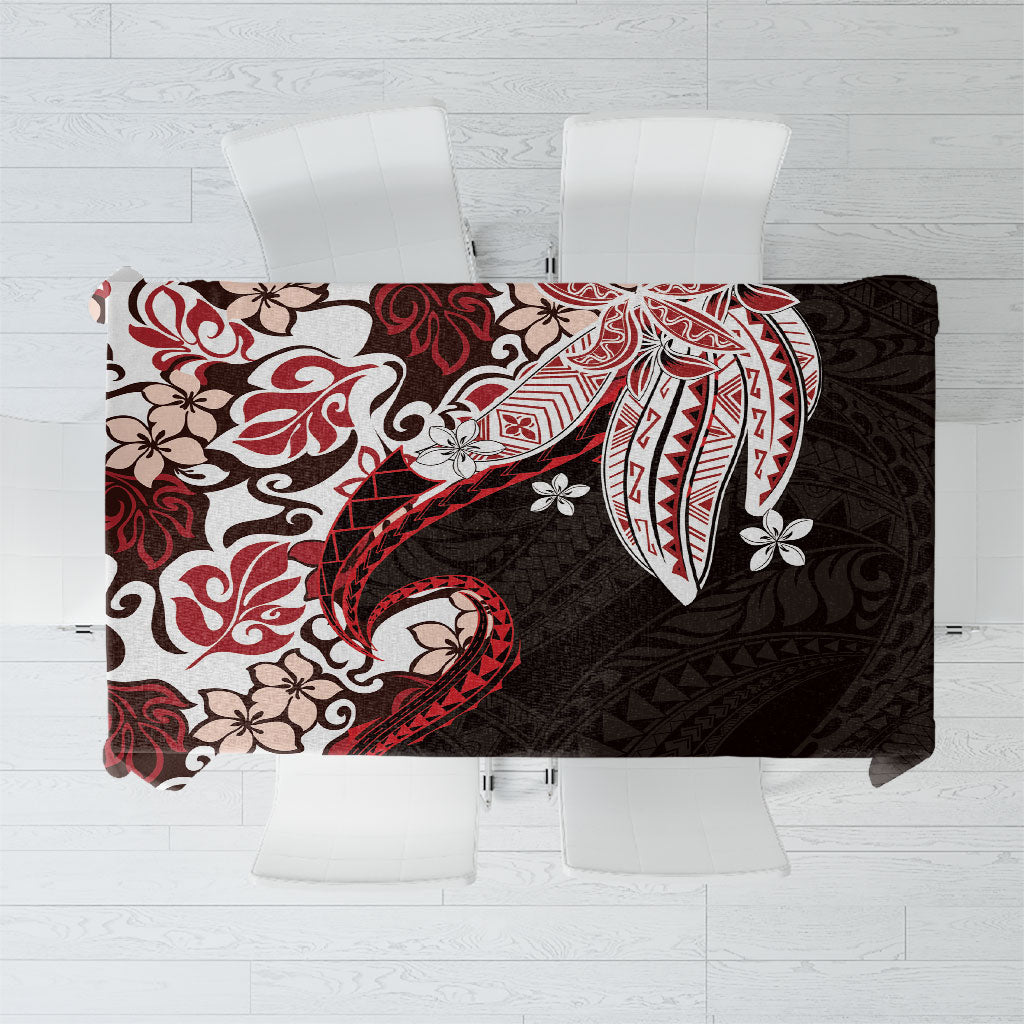 Monstera Plumeria Flowers Red Tablecloth Polynesian Pattern