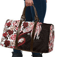 Monstera Plumeria Flowers Red Travel Bag Polynesian Pattern