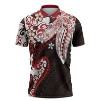 Monstera Plumeria Flowers Red Zipper Polo Shirt Polynesian Pattern LT01 Red - Polynesian Pride