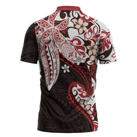 Monstera Plumeria Flowers Red Zipper Polo Shirt Polynesian Pattern LT01 - Polynesian Pride