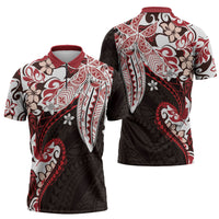 Monstera Plumeria Flowers Red Zipper Polo Shirt Polynesian Pattern LT01 - Polynesian Pride
