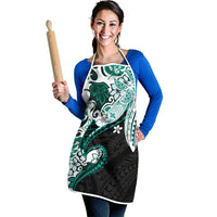 Monstera Plumeria Flowers Teal Apron Polynesian Pattern