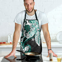 Monstera Plumeria Flowers Teal Apron Polynesian Pattern