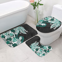 Monstera Plumeria Flowers Teal Bathroom Set Polynesian Pattern