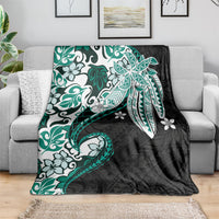 Monstera Plumeria Flowers Teal Blanket Polynesian Pattern