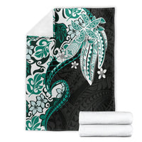 Monstera Plumeria Flowers Teal Blanket Polynesian Pattern