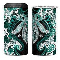 Monstera Plumeria Flowers Teal 4 in 1 Can Cooler Tumbler Polynesian Pattern