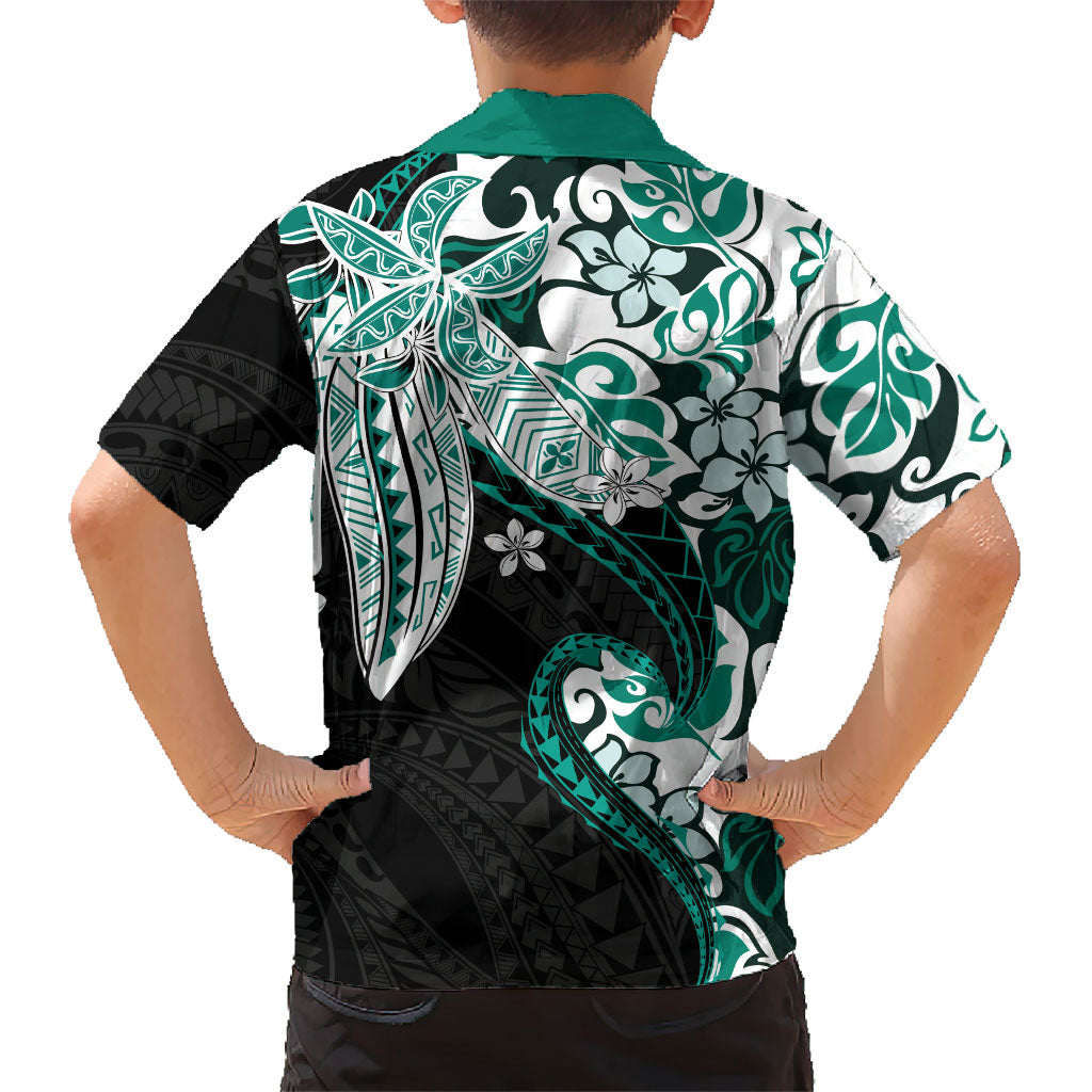 Monstera Plumeria Flowers Teal Family Matching Mermaid Dress and Hawaiian Shirt Polynesian Pattern LT01 - Polynesian Pride