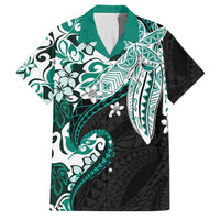 Monstera Plumeria Flowers Teal Family Matching Mermaid Dress and Hawaiian Shirt Polynesian Pattern LT01 Dad's Shirt - Short Sleeve Teal - Polynesian Pride