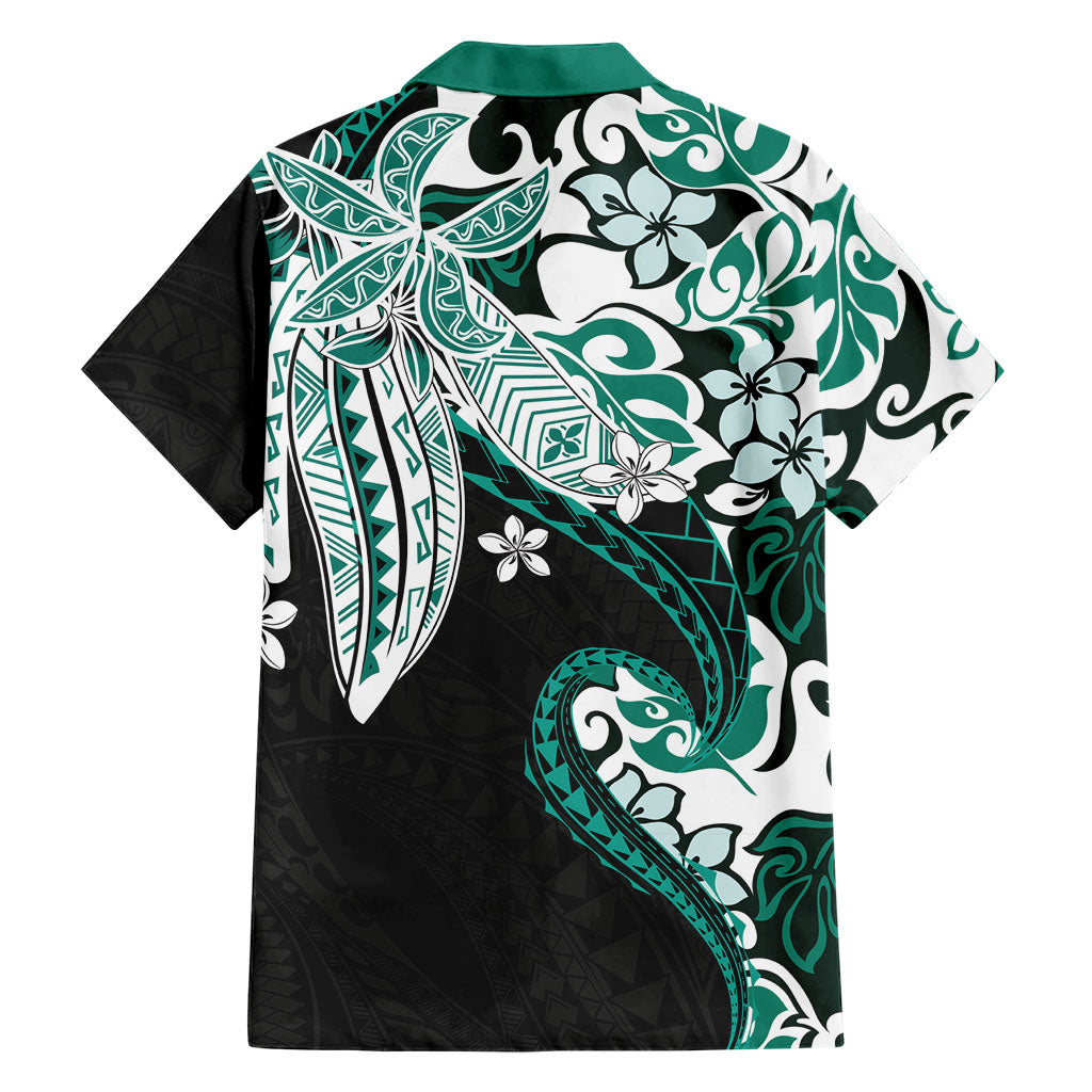 Monstera Plumeria Flowers Teal Family Matching Off The Shoulder Long Sleeve Dress and Hawaiian Shirt Polynesian Pattern LT01 - Polynesian Pride