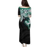 Monstera Plumeria Flowers Teal Family Matching Puletasi and Hawaiian Shirt Polynesian Pattern LT01 - Polynesian Pride