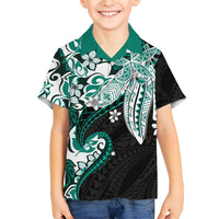 Monstera Plumeria Flowers Teal Family Matching Short Sleeve Bodycon Dress and Hawaiian Shirt Polynesian Pattern LT01 Son's Shirt Teal - Polynesian Pride