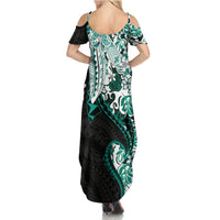 Monstera Plumeria Flowers Teal Family Matching Summer Maxi Dress and Hawaiian Shirt Polynesian Pattern LT01 - Polynesian Pride